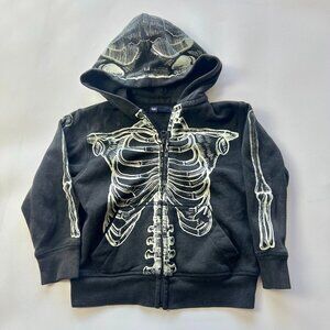 Boys Gap Kids xs 4/5 Black Zip up Skeleton Hooded Sweatshirt